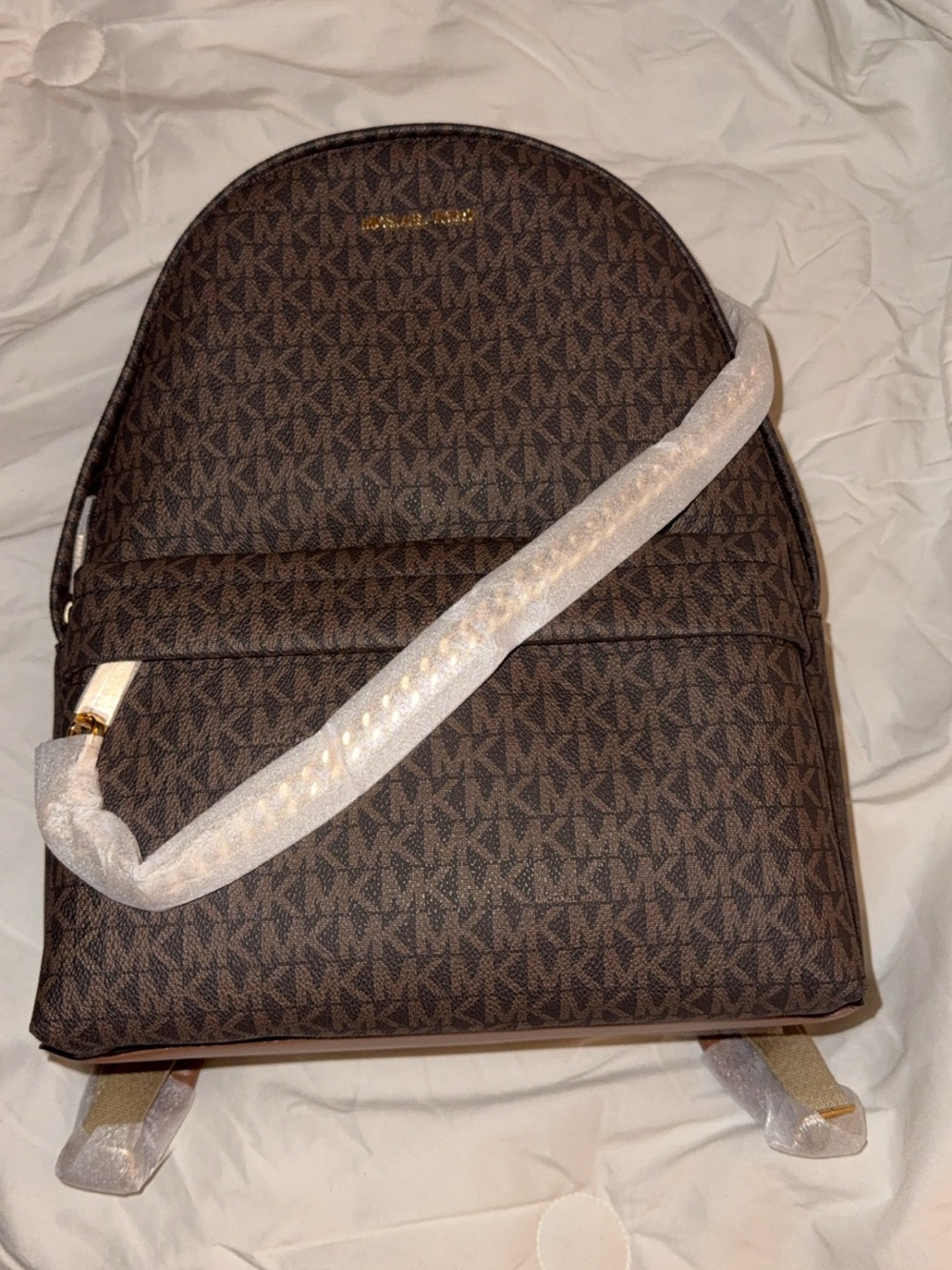 Michael Kors Dark Brown MK Logo Backpack with Gold Hardware